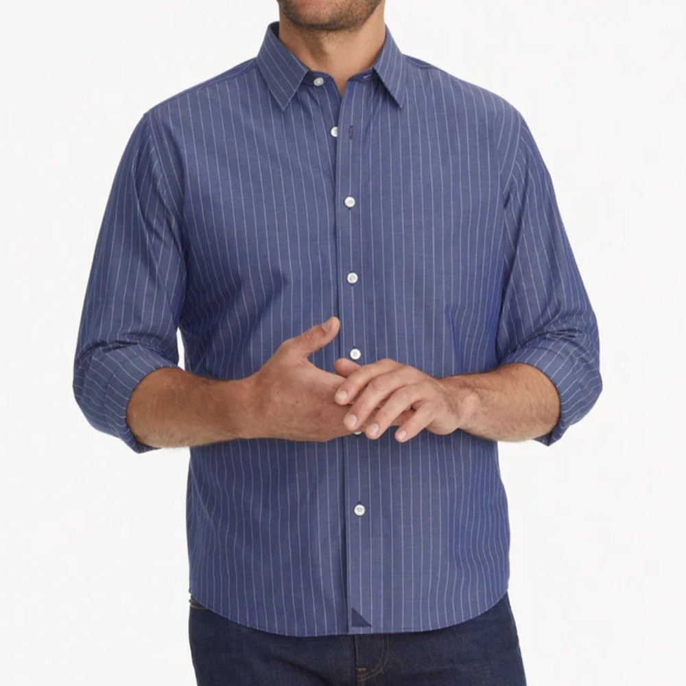 UNTUCKit Wrinkle Free Gifford Shirt Blue Stripe Size Small Slim Fit Long Sleeve‎